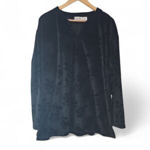 Bydesign Velvet Black Burnout Floral Long Sleeve Tunic Blouse Plus Sz 22/24